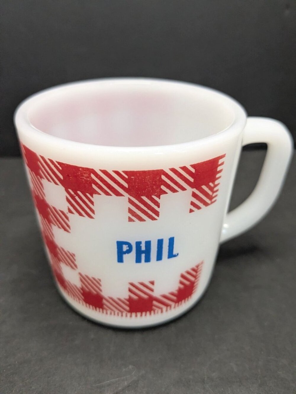 Westfield Gingham Name Mug Red Phil Heat-Proof Personalized Vintage Milk Glass C